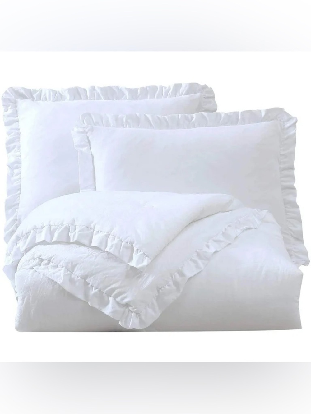 White Ruffled Twin 2 piece Comforter Set - Picture 3 of 6